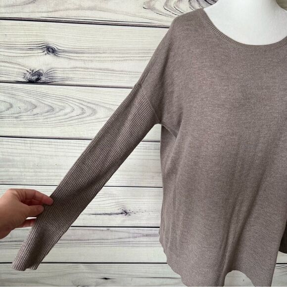 Ann Taylor Loft Taupe Drop Shoulder Relaxed Fit Sweater - Picture 3 of 9